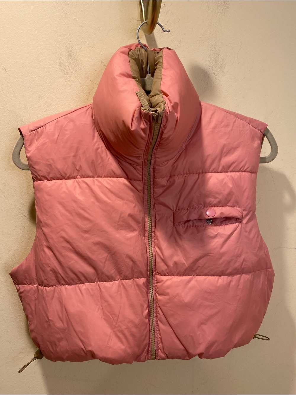 Love Tree Reversible Puffer Vest - Pink & Tan Sz M